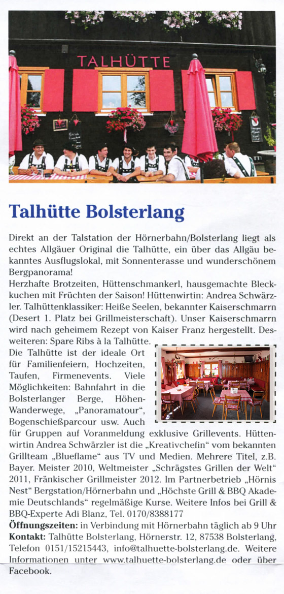 Talhütten Pressebericht Frühjahr 2013